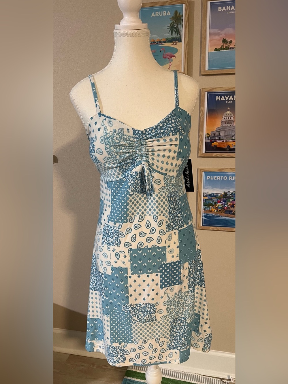 Derek Heart NWT (M) Blue and White Patchwork Sundress